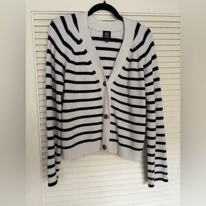 Bobeau Black and White Striped Cardigan